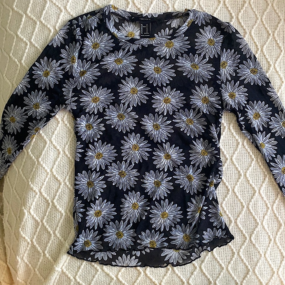 black mesh long sleeve daisy top